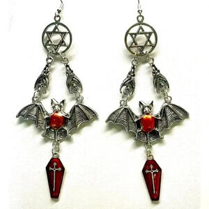 Awesome Large Bat Earrings Coffin Goth Punk Dark Witch New